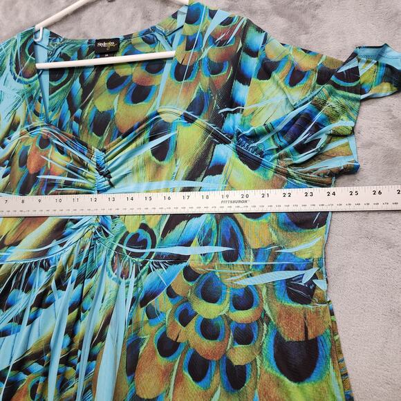 Vintage Style&Co Top Womens 3X Blue Black Peacock Print Pullover Ruched Front - Picture 7 of 9